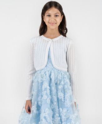 Girls' 7-16 Crochet Knit Long-Sleeve Cardigan