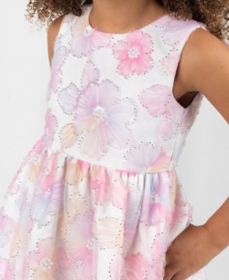 Girls' 2T-6X Floral Sequin Soutache Round Neck Dress