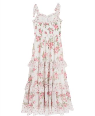 Girls' 7-16 Floral Chiffon Smocked Ruffle Dress