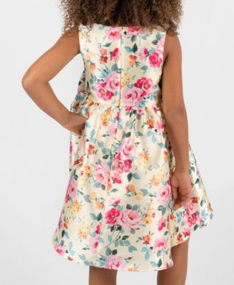 Girls' 2T-6X Floral Mikado Bow Hi-Lo Dress