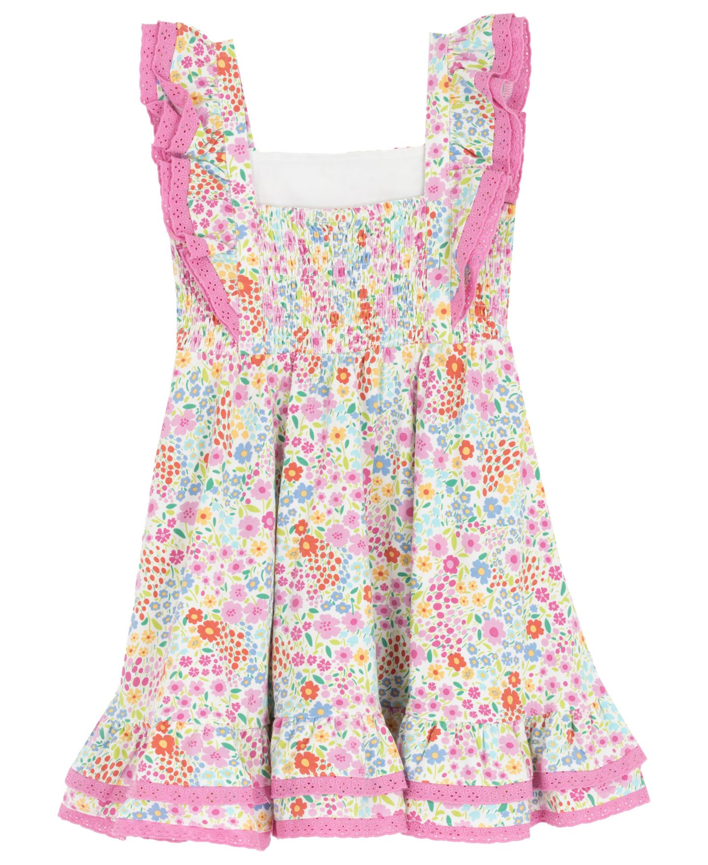Платье Rare Editions Knit Print Square Neck Dress для девочек, цвет: Розовый / Зелёный — фото 5