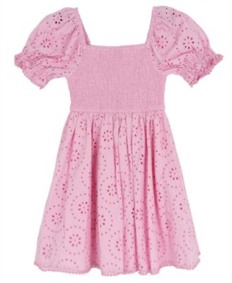 Girls' 7-16 Smocked Eyelet Square Neck Dress