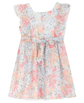 Girls' 2T-6X Printed Eyelet Square Neck Ruffle Dress