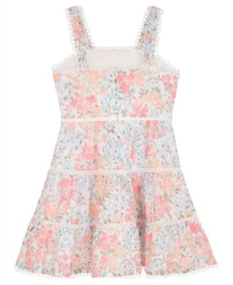 Girls' 7-16 Floral Eyelet Trimmed Square Neck Dress