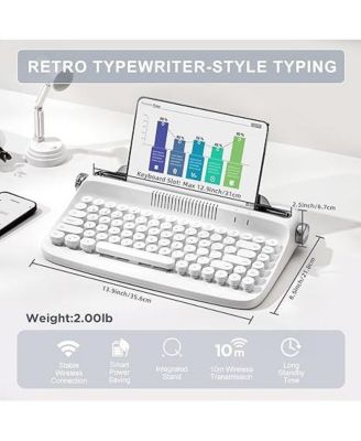 ACTTO B303 Wireless Keyboard, Retro Bluetooth Aesthetic Typewriter Style Keyboard with Integrated Stand for Multi-Device