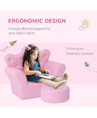 Kids Sofa Set Upholstered Children Sofa with Footstool Princess Sofa with Diamond Decorations for Toddlers Girls Pink