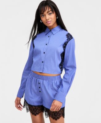 Women's Lace-Trim Cropped Shirt