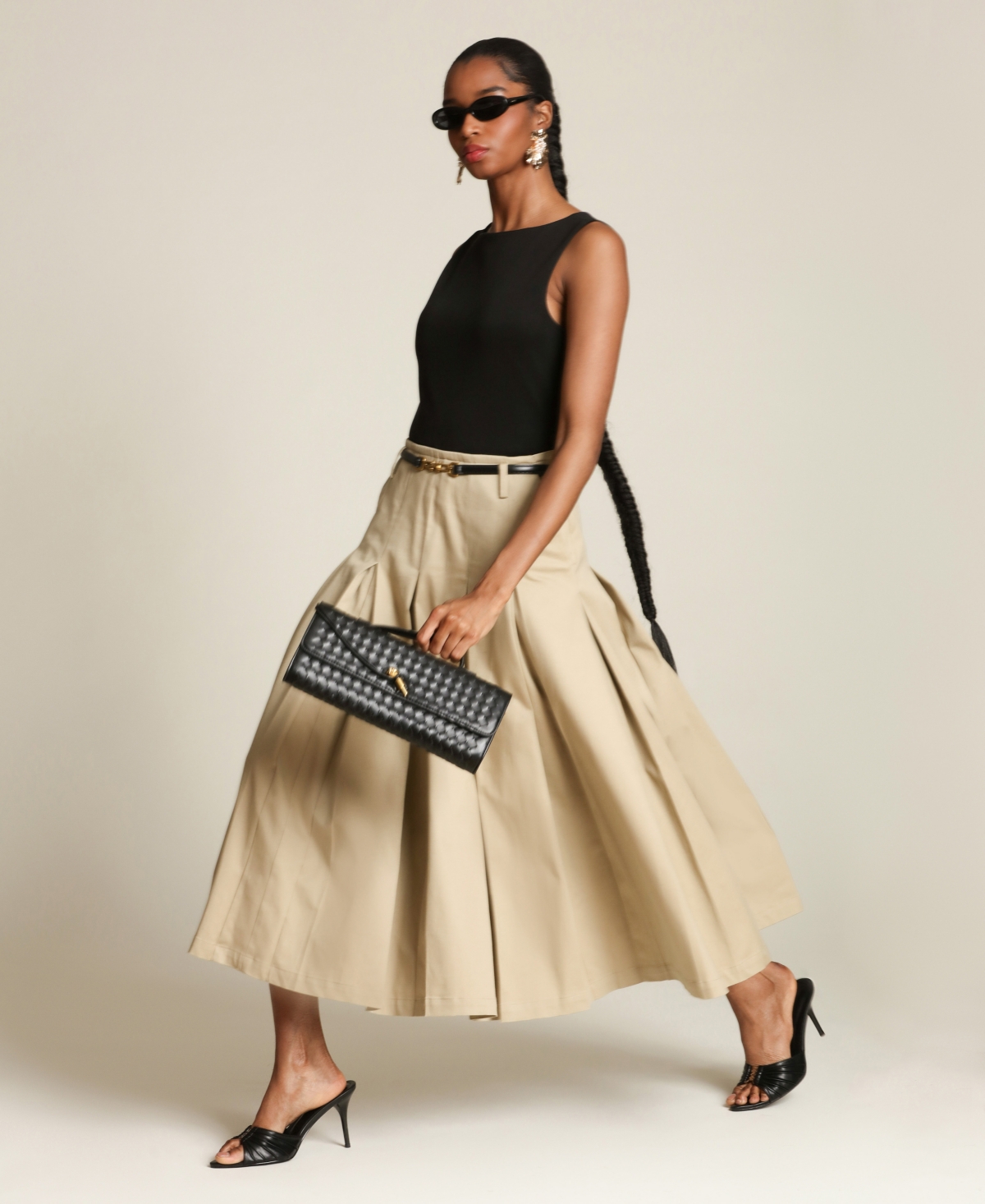 Avec Les Filles Women's Release Pleat Skirt Combo Dress