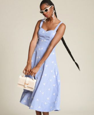 Women's Embroidered Stripe Midi Dress