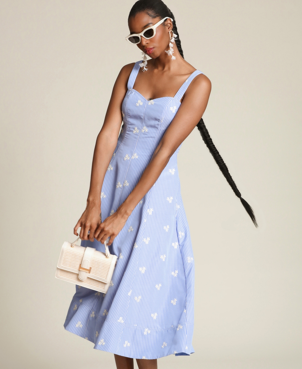 Avec Les Filles Women's Embroidered Stripe Midi Dress