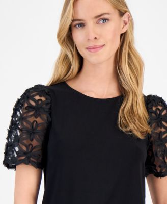 Women's Embellished-Sleeve Crewneck Top