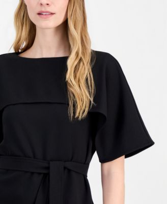 Women's Layered Belted Short-Sleeve Top