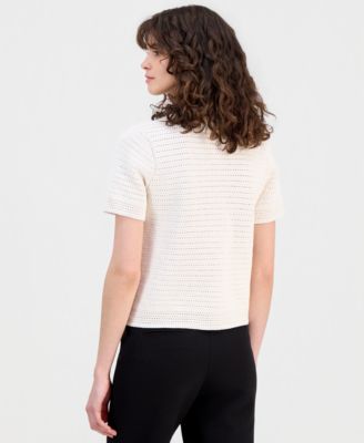 Women's Cotton Open-Knit Button-Front Cardigan