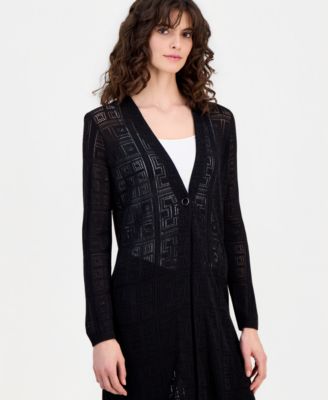 Women's Geometric-Knit Duster Cardigan