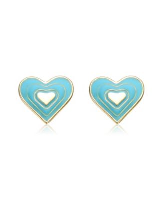 Kids 14K Gold Plated 8MM Enamel Layered Heart Stud Earrings