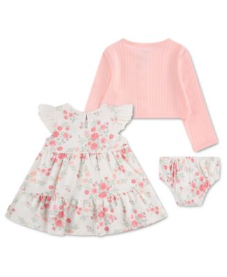 Baby Girls' Round Neck Cardigan, Dress and Bloomers, 3-Piece Set