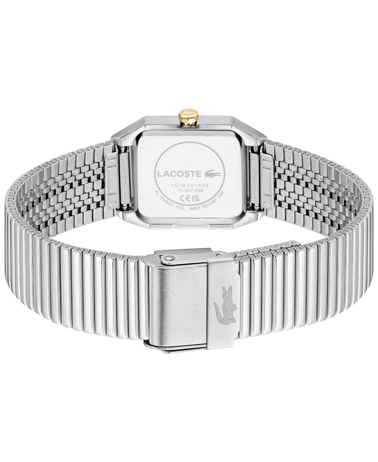 Женские часы Lacoste Rene Silver Tone Stainless Steel Mesh Bracelet Watch, 23x30.8mm — фото 3