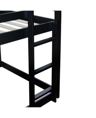 Bunk Bed with Ladder and Guardrails Low-Height Rubber Wood Floor Bunk Bed for Kids