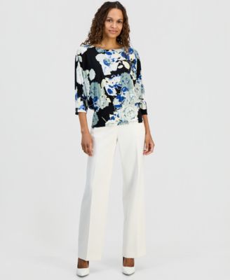 Petite Banded-Hem 3/4-Sleeve Top