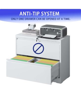 Lateral File Cabinet 2 Drawer, White Filing Cabinet with Lock, Locking Metal File Cabinet for Legal/Letter/A4/F4 Size