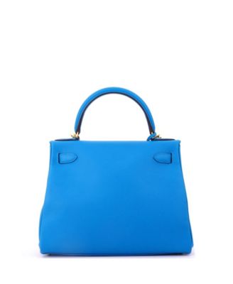 Pre-Owned HERMES Kelly 28 Handbag Blue Evercolor with Gold Hardware