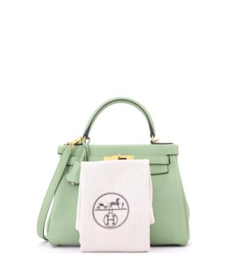 Pre-Owned HERMES Kelly 28 Handbag Green Evercolor with Gold Hardware