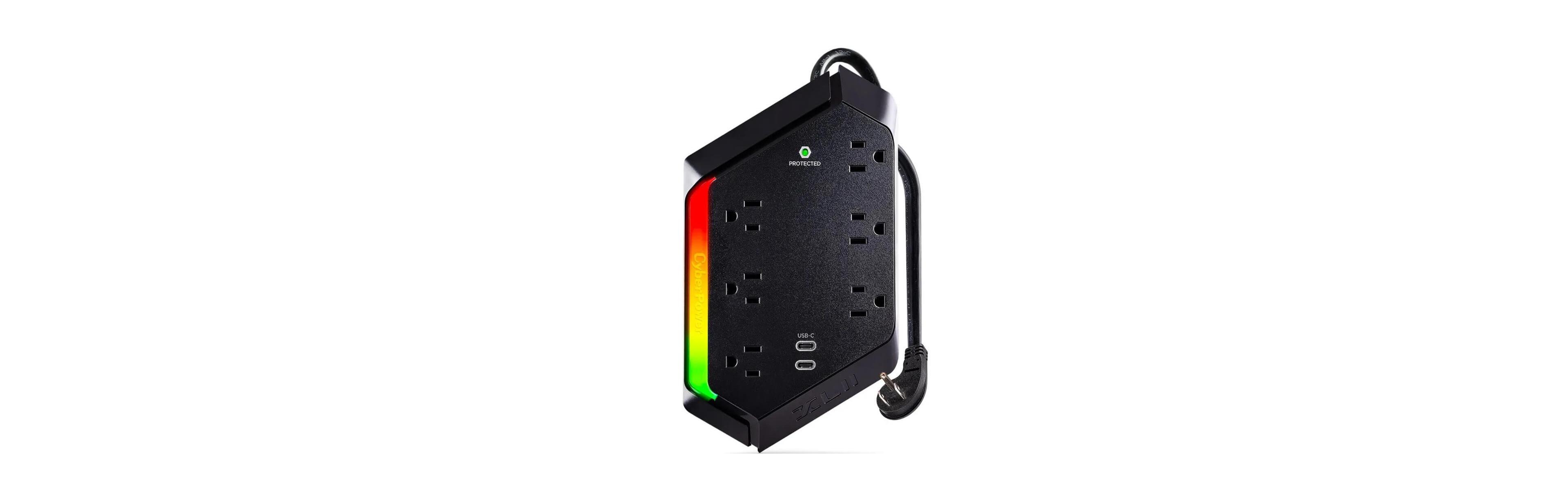 Cyberpower 6-Outlet Surge Strip with Usb-c and Usb-a Ports, Rgb Lighting