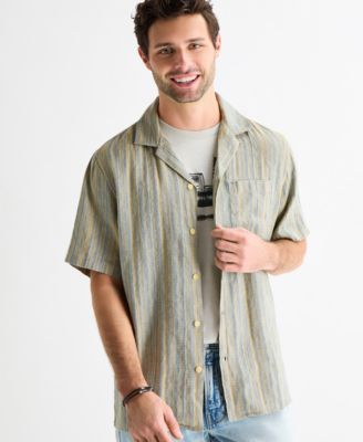 Men's Retro Stripe Camp Collar Short-Sleeve