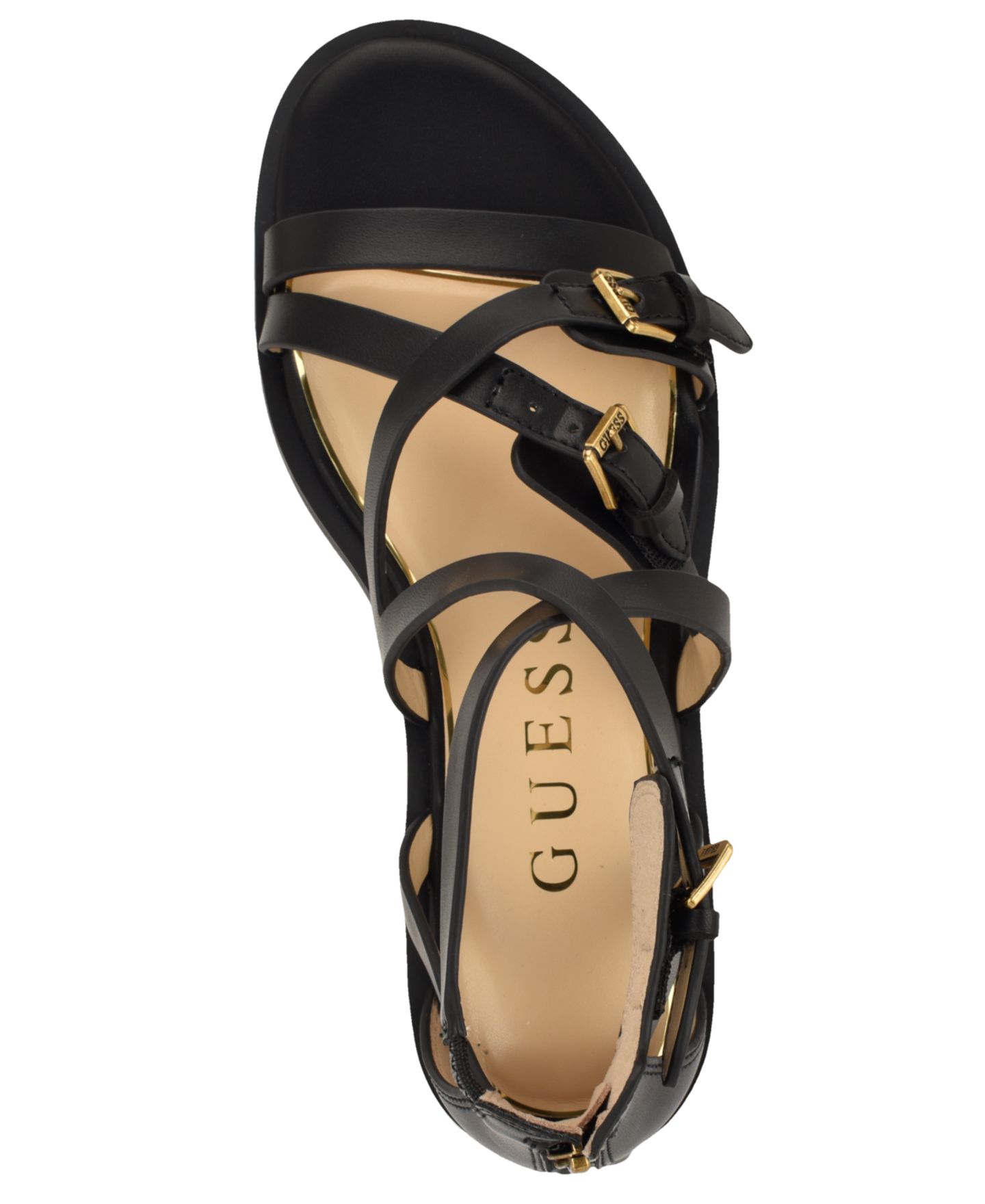 Женские сандалии GUESS Yaris Strappy Buckles Gladiator Flat, цвет: Чёрный — фото 4