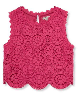 Girls' 7-16 Crochet Round Neck Top
