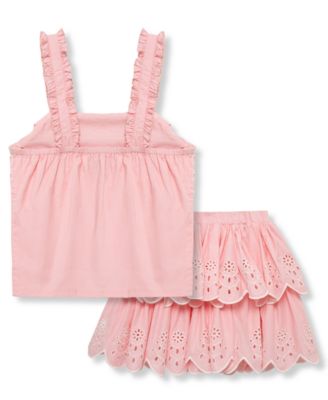 Girls' 7-16 Embroidered Eyelet Top and Skirt, 2-Piece Set