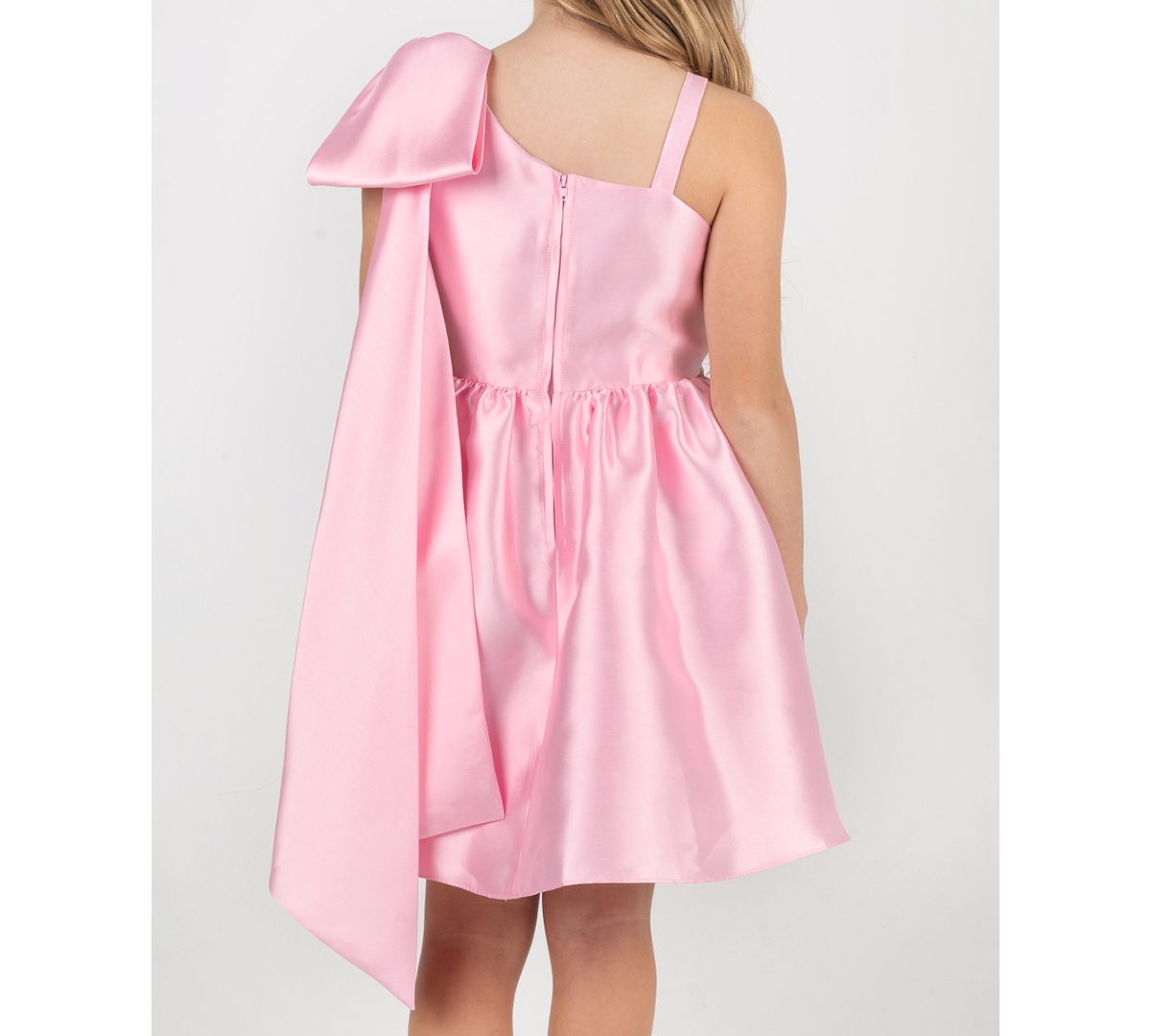 Rare Editions Girls' 7-16 Mikado Asymmetrical Bow Shoulder Dress