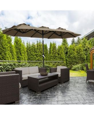 Outsunny Double sided Patio Umbrella 9.5ft Large Outdoor Market Umbrella with Push Button Tilt and Crank Gray