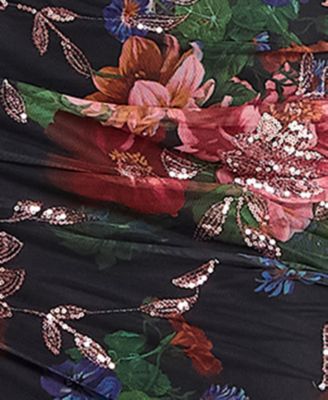 Juniors' Mesh Sequin Sweetheart Neck Gown