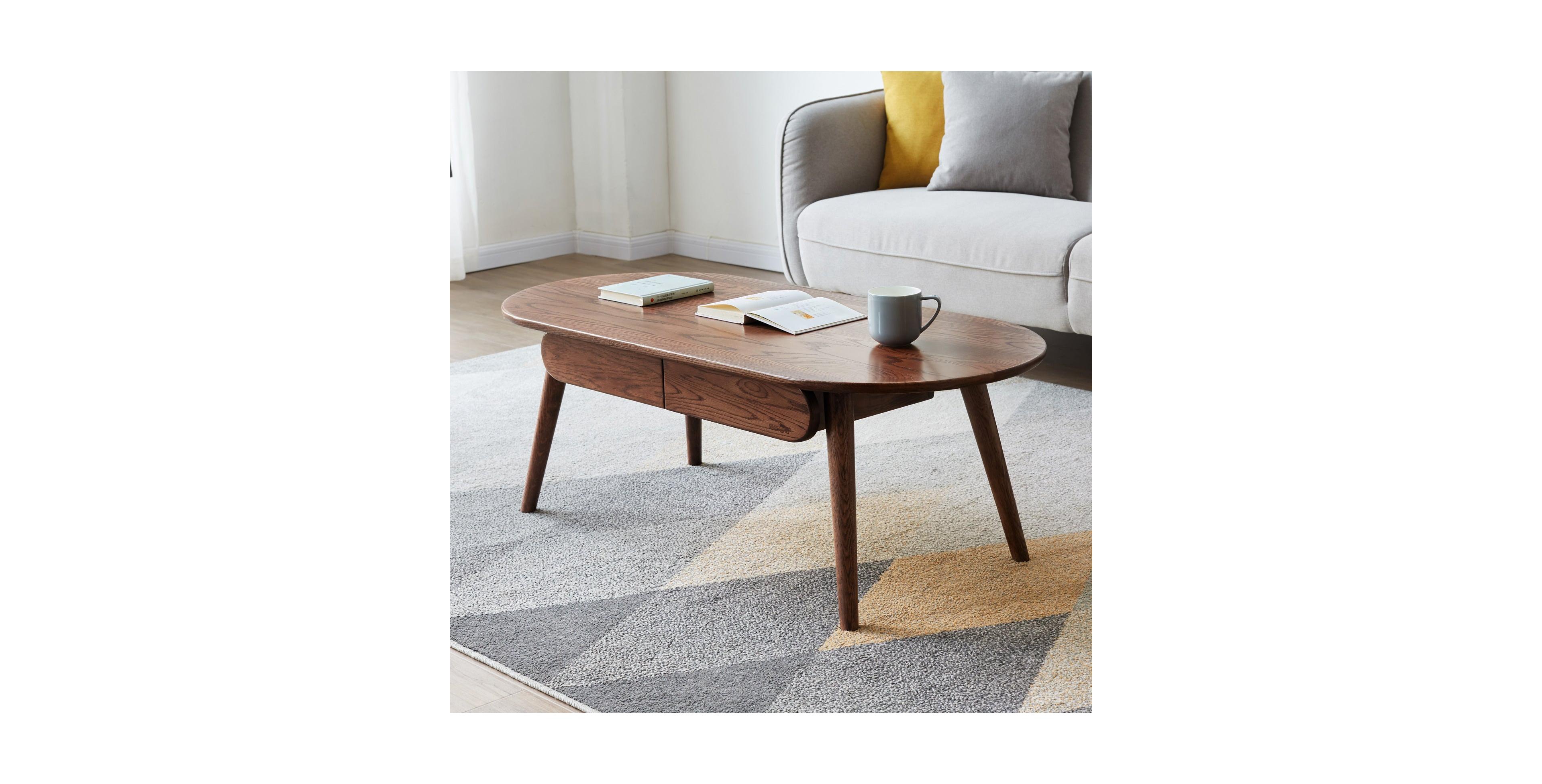 Boyel Living Solid Wood Coffee Table with 2 Drawers, Oval Design & Easy Assembly