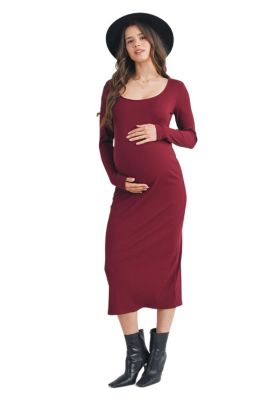 Maternity Long Sleeve Scoop Neck Midi Dress