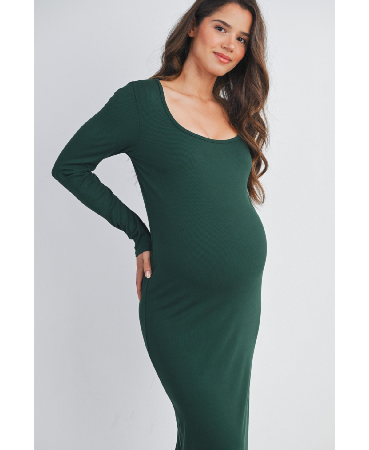 Hello Miz Maternity Long Sleeve Scoop Neck Midi Dress