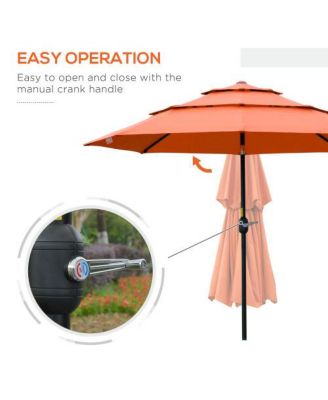 9FT 3 Tiers Patio Umbrella Outdoor Market Umbrella with Crank Push Button Tilt for Deck Backyard Orange