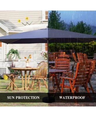Rectangle Patio Umbrella with Crank Lift Navy Blue Outdoor Market Umbrella 8 Ribs Vent Top
