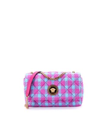 East West Medusa Icon Chain Flap Bag Quilted Tweed