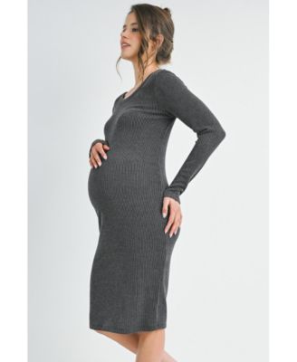 Maternity Bodycon Ribbed Knit Long Sleeve Dress