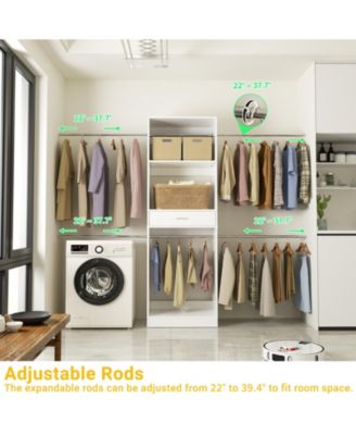 20.5'' - 96'' Adjustable Closet Hanging Organizer, Closet System with 6 Extendable Hanging Rods and A Drawer