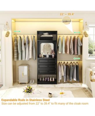 48-96 Inch Adjustable Closet Organizer with Drawers and Mirror