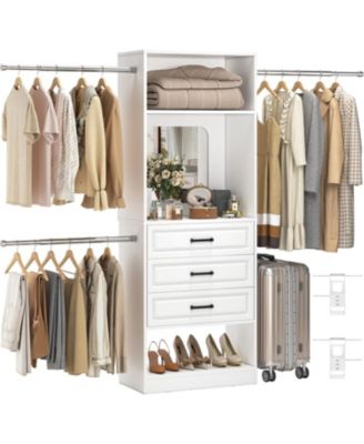 48-96 Inch Adjustable Closet Organizer with Drawers and Mirror