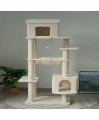 64'' Cat Tree with Unique Cat House, Hammock, Scratching Posts in Beige