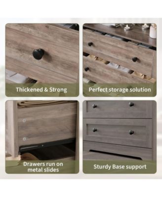 5 Drawer Wooden Dressers for Bedroom with LED Lights & Charging Station