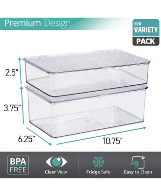 Set of 2 Storage Bins For Pantry & Fridge with Hinged Lids - Perfect Organizing Kitchen
