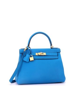 Kelly 28 Handbag Blue Togo with Gold Hardware