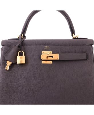 Pre-Owned HERMES Kelly 28 Handbag Grey Togo with Gold Hardware