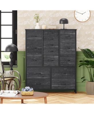 48" Fabric Storage Chest, Steel Frame, Wood Top, Closet 15-Drawer Modern Tall Dresser